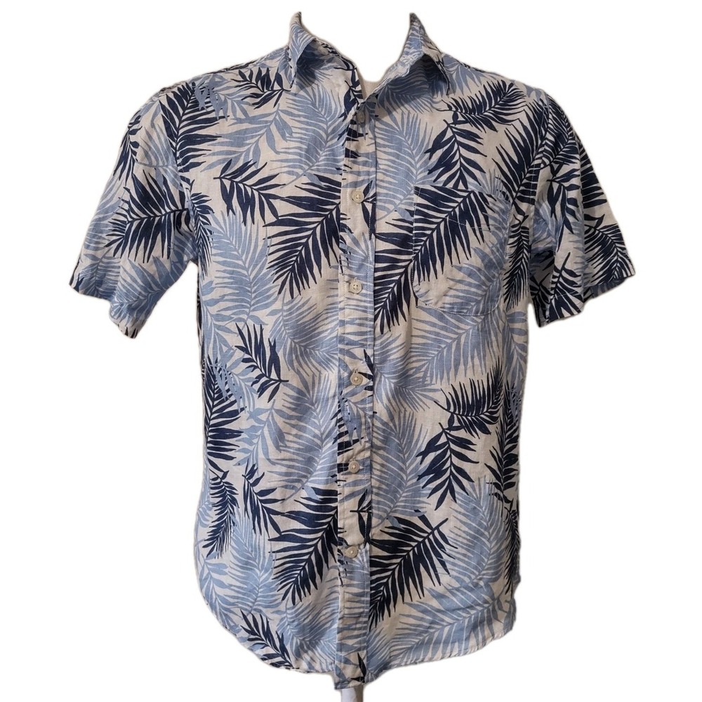 Lands' End Shirt Mens Size Small 14-14.5 Traditional Fit 100% Linen Short Sleeve